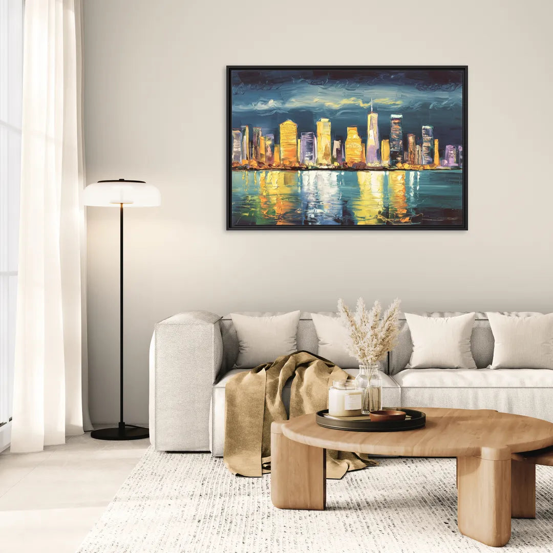 Jersey City Night Lights - Living Room Black Frame Canvas