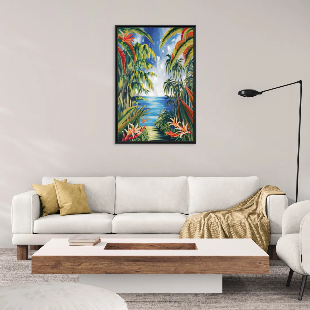 Corona Palm Tree Paradise - Living Room Black Frame Canvas