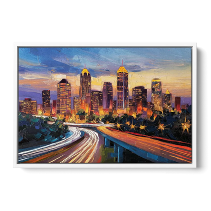 Atlanta Vibrant Downtown Scene - White Frame Canvas