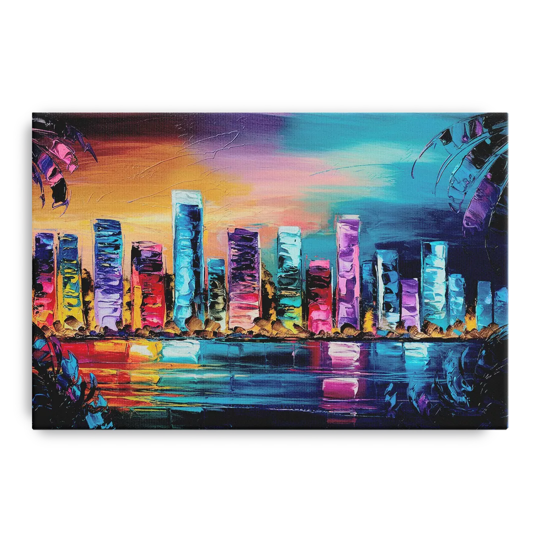 Miami Skyline Reflection - Canvas Wall Art
