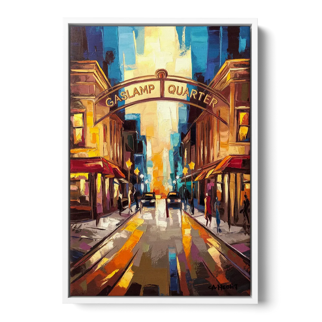 San Diego Historic Gaslamp District - White Frame Canvas