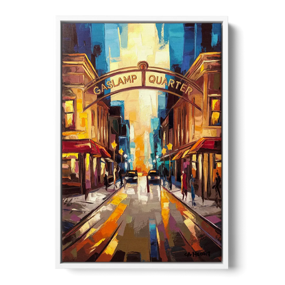 San Diego Historic Gaslamp District - White Frame Canvas