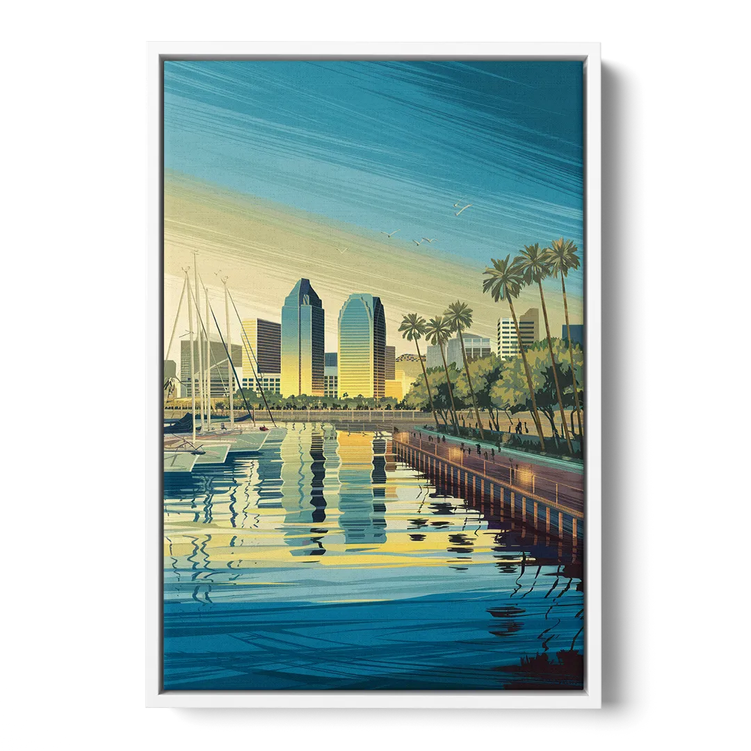 San Diego Waterfront Serenity - White Frame Canvas
