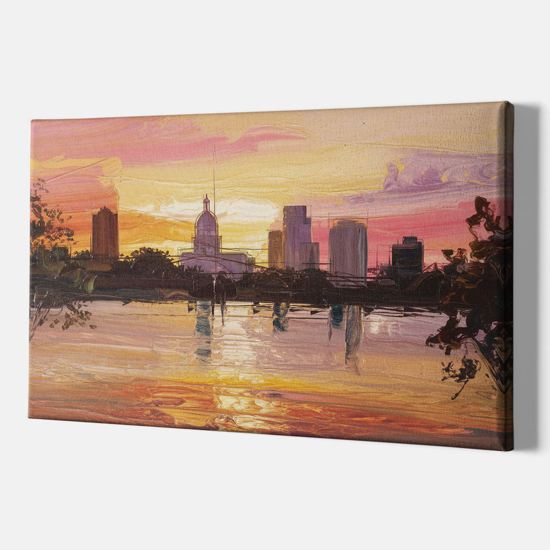 Baton Rouge Skyline Sunset - Canvas Wall Art Indoor