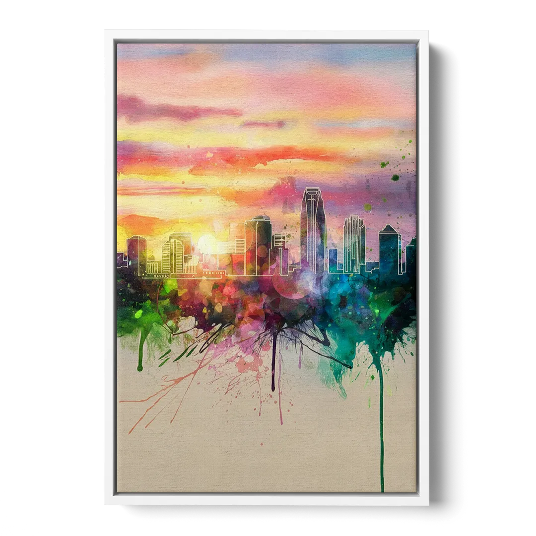 Charlotte Skyline at Sunset - White Frame Canvas
