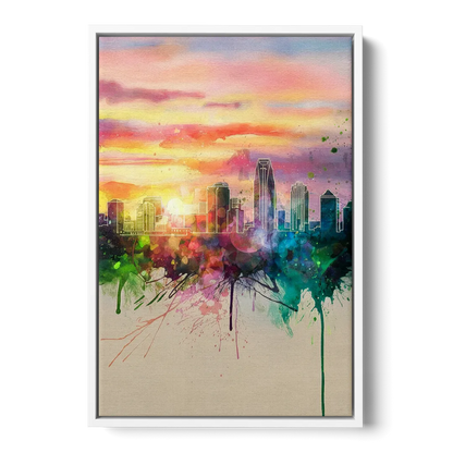Charlotte Skyline at Sunset - White Frame Canvas