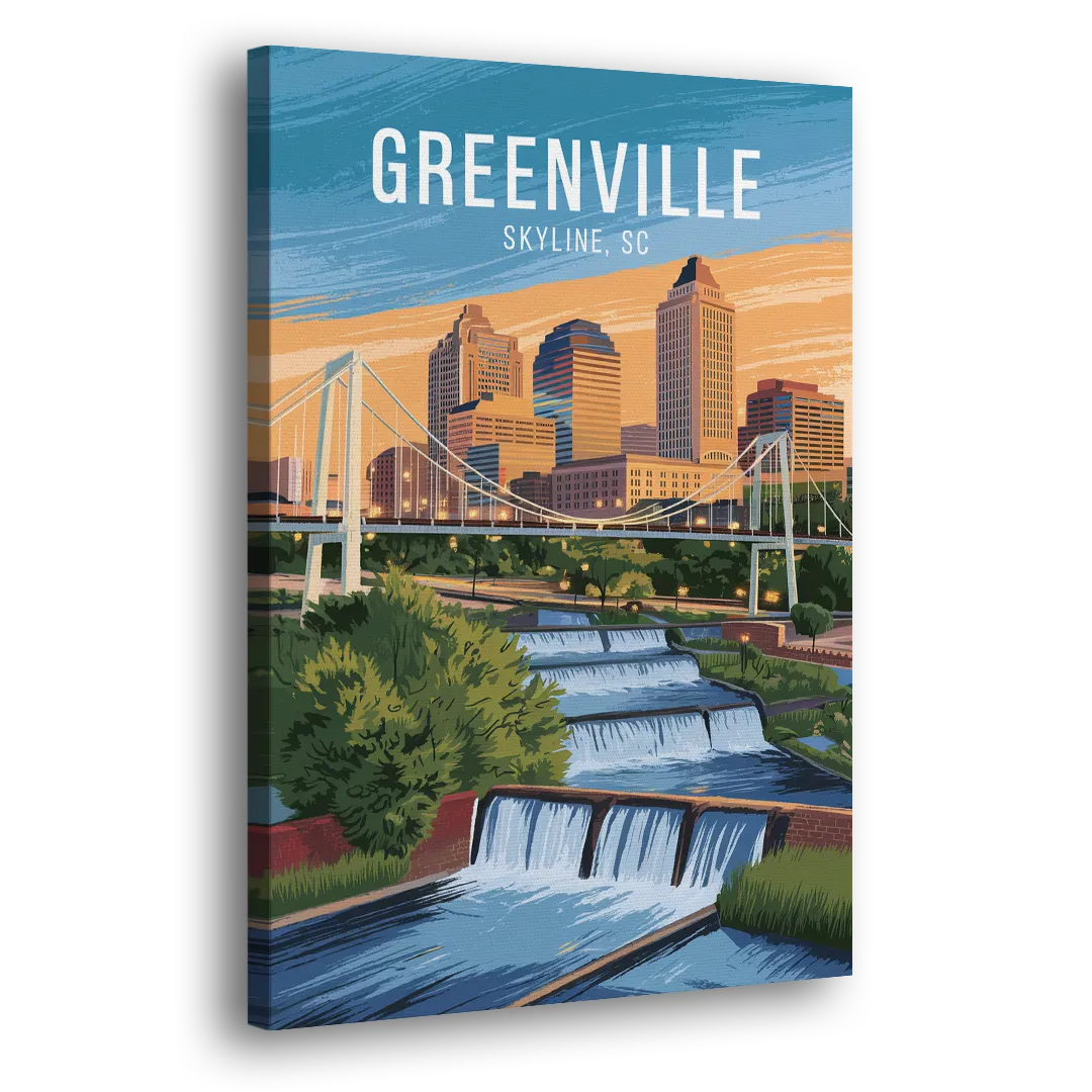 Greenville Skyline at Sunset - Canvas Print Art Sides