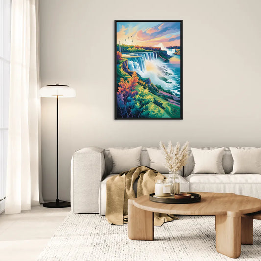 American and Canadian Falls View - Living Room Black Frame Canvas