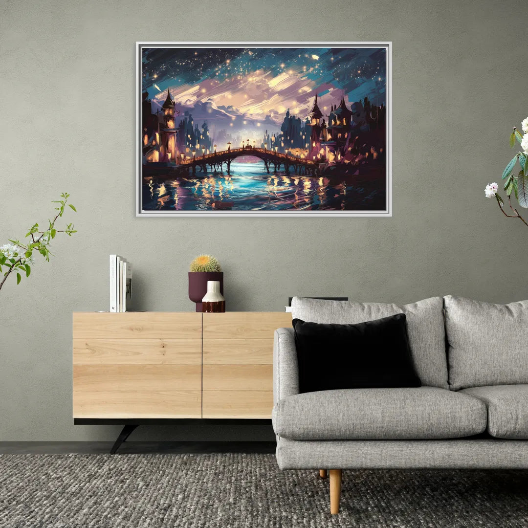 Mobile Nightscape Glow - Living Room White Frame Canvas