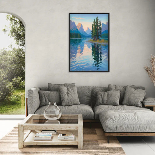 Maligne Lake Morning - Living Room Black Frame Canvas
