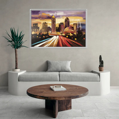 Atlanta Skyline With Georgia Dome - Living Room White Frame Canvas