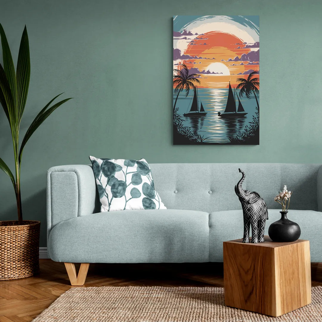 Key West Sunset Over Water - Canvas Wall Art Living Room