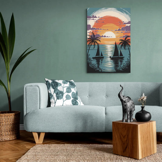 Key West Sunset Over Water - Canvas Wall Art Living Room