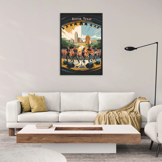 Austin Live Music Capital - Living Room Black Frame Canvas