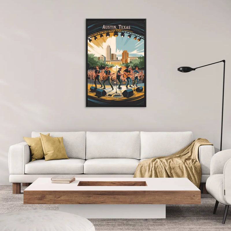 Austin Live Music Capital - Living Room Black Frame Canvas
