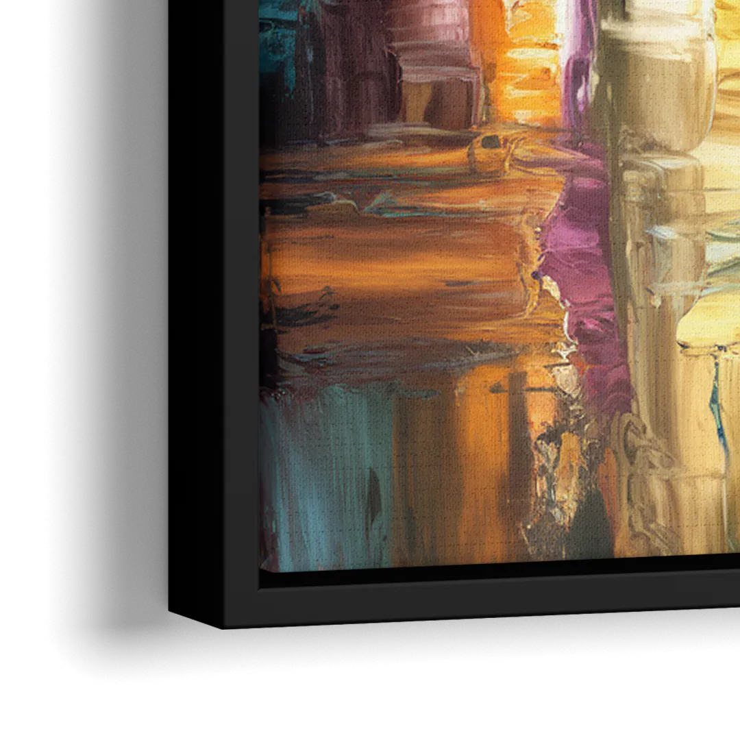 Wichita Cityscape Glow - Close-Up Black Frame Canvas