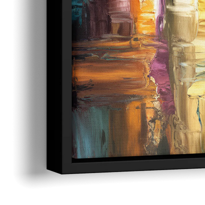 Wichita Cityscape Glow - Close-Up Black Frame Canvas