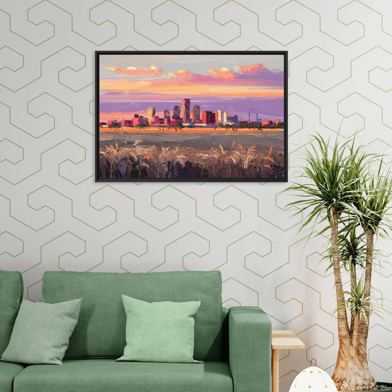 Lubbock Skyline Sunset - Living Room Black Frame Canvas