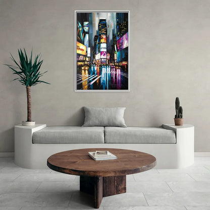 New York City Times Square Lights - Living Room White Frame Canvas