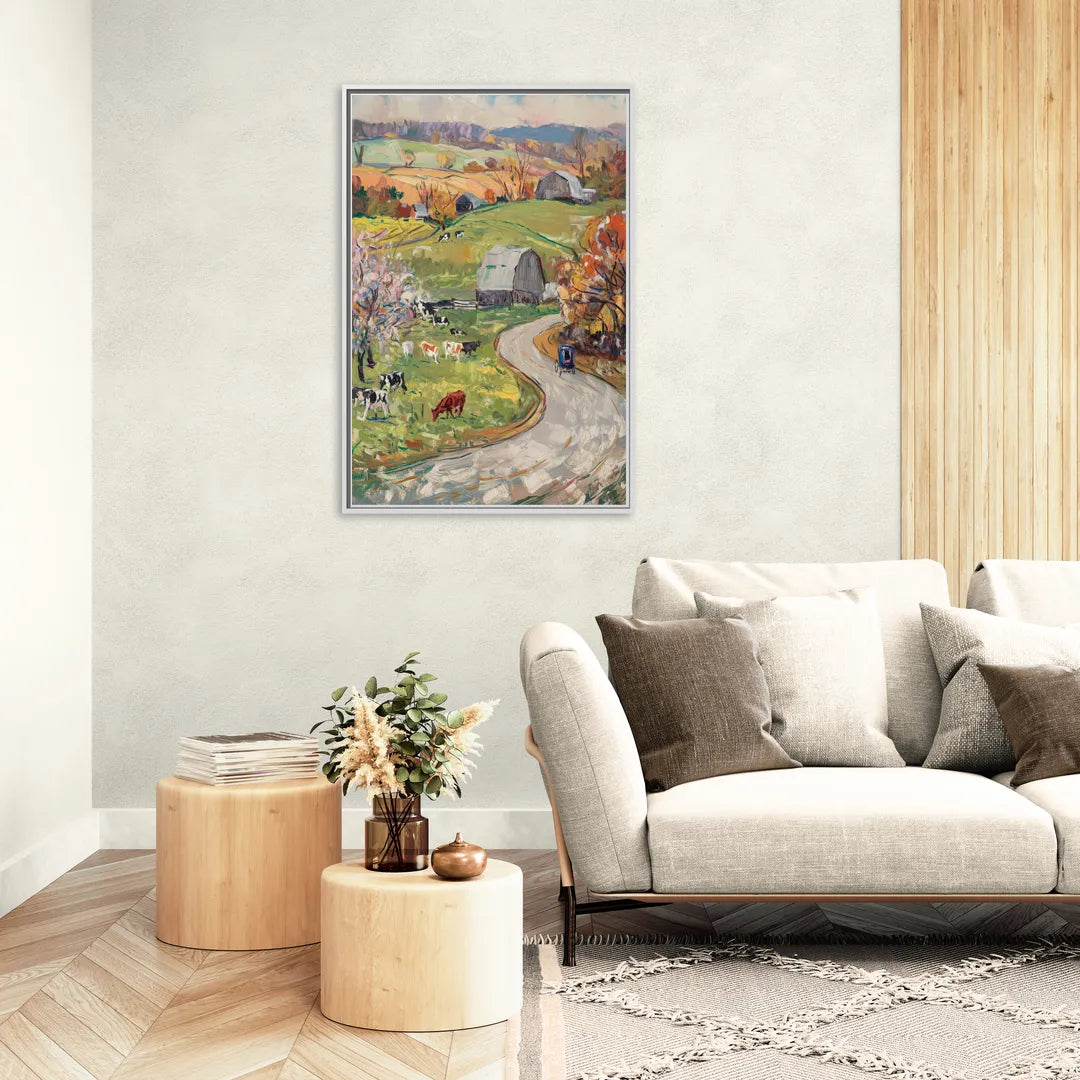 Lancaster PA Seasons - Living Room White Frame Canvas