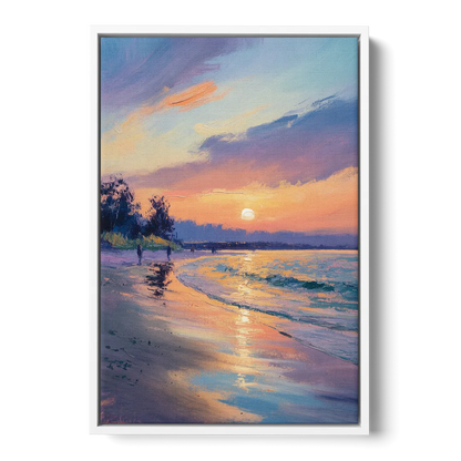 English Bay Sunset - White Frame Canvas