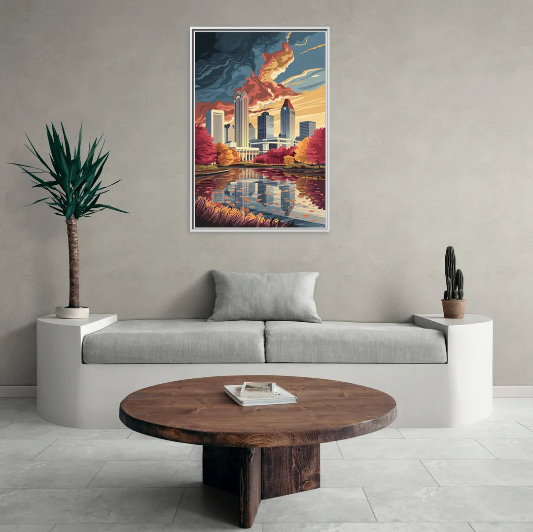 Atlanta Skyline in Autumn - Living Room White Frame Canvas