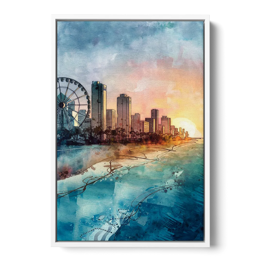 Myrtle Beach Coastal Skyline - White Frame Canvas