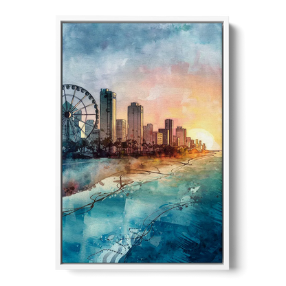 Myrtle Beach Coastal Skyline - White Frame Canvas