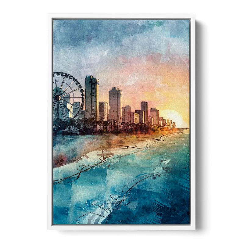 Myrtle Beach Coastal Skyline - White Frame Canvas