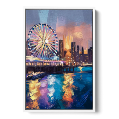 Chicago Navy Pier View - White Frame Canvas