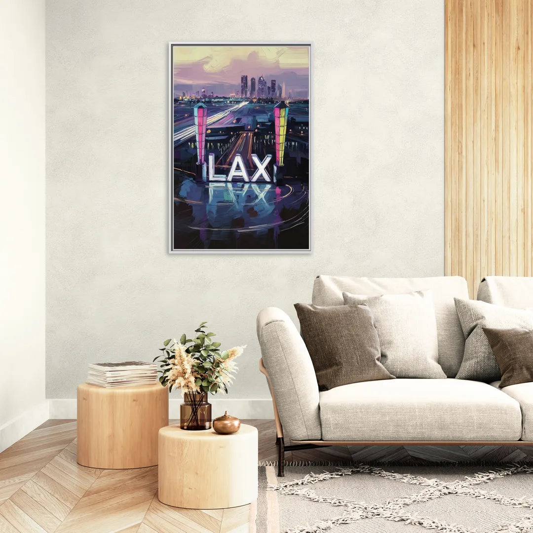 Los Angeles Airport Aerial View - Living Room White Frame Canvas