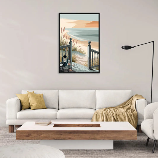 Seaside Nautical Charm - Living Room Black Frame Canvas