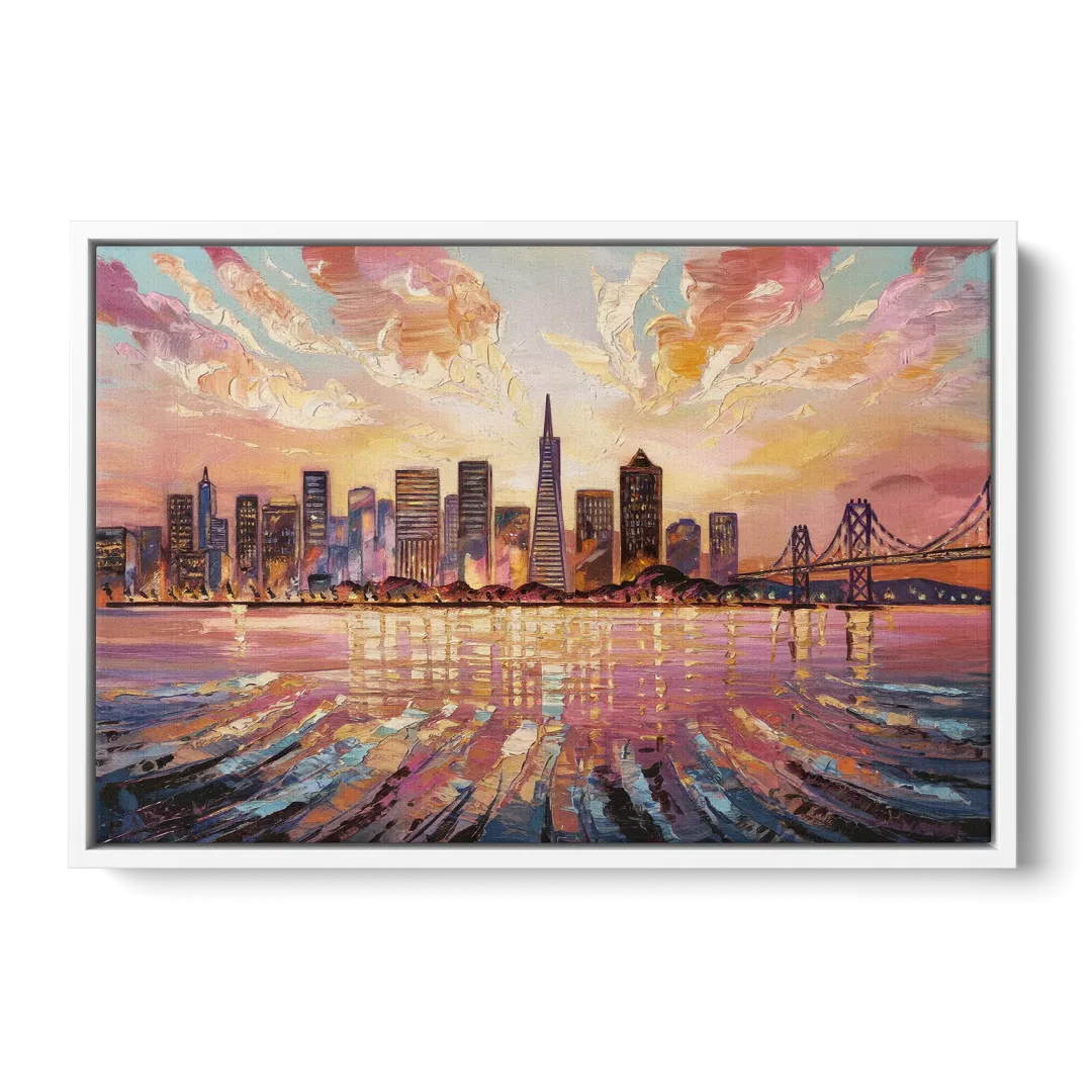 San Francisco Cityscape At Dawn - White Frame Canvas