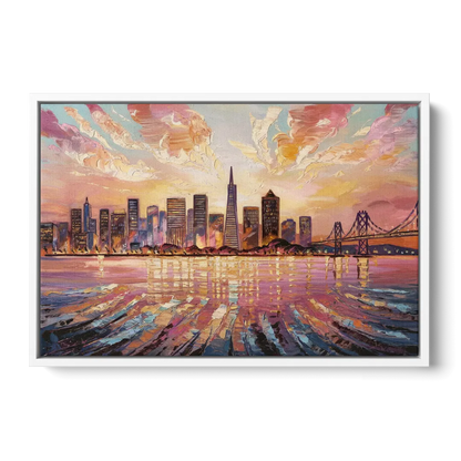 San Francisco Cityscape At Dawn - White Frame Canvas