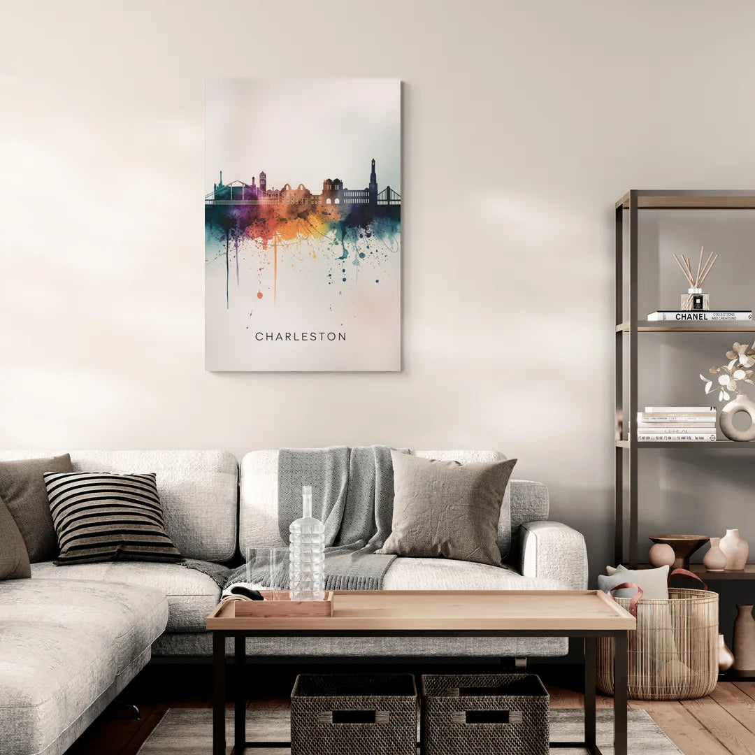 Charleston Historic Skyline - Canvas Wall Art Living Room