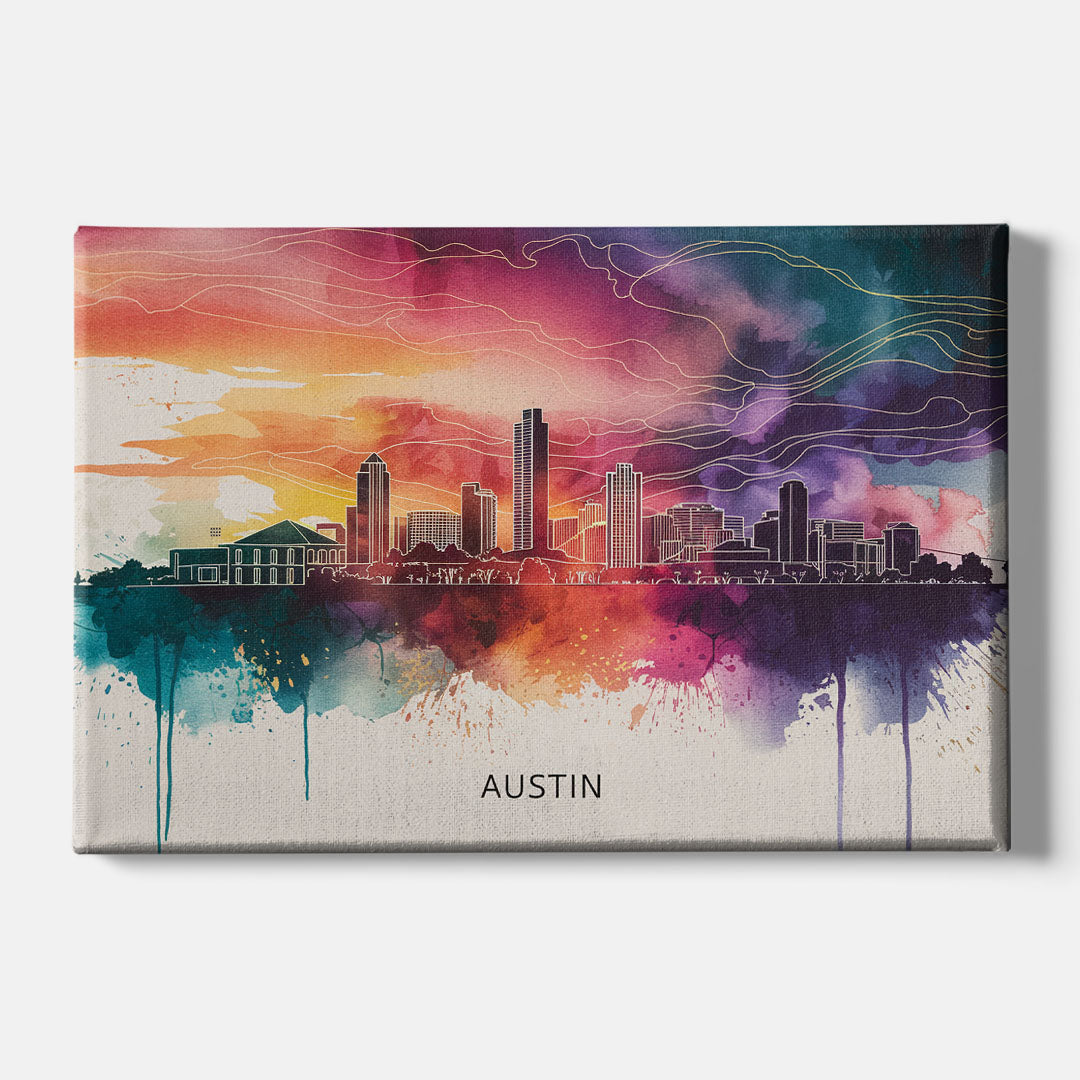 Austin Skyline Sunset Art - Canvas Wall Art