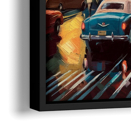 New York City Times Square at Midnight - Close-Up Black Frame Canvas
