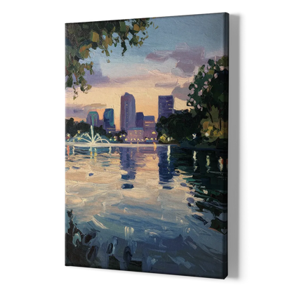 Orlando Lake Eola Reflection - Canvas Print Art Sides