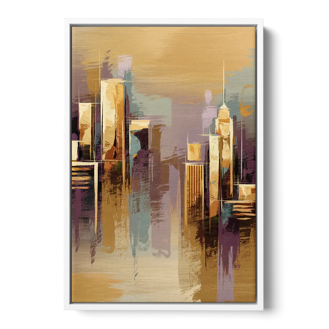 Kansas City Downtown Panorama - White Frame Canvas