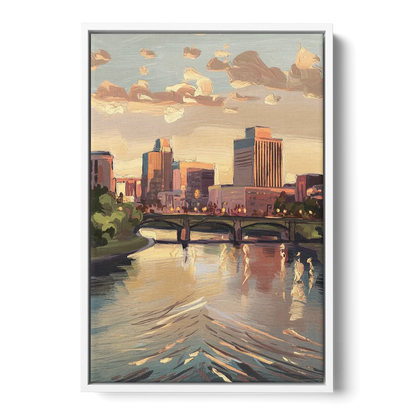 Little Rock Downtown Panorama - White Frame Canvas