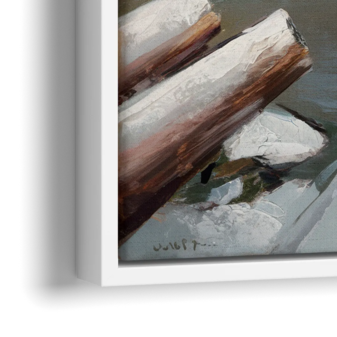 Lake Placid Frozen Lake Beauty - Close-Up White Frame Canvas