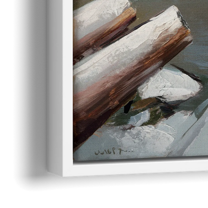 Lake Placid Frozen Lake Beauty - Close-Up White Frame Canvas