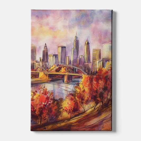 Cleveland Skyline in Autumn - Canvas Wall Art