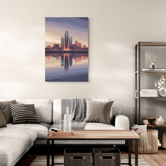 Detroit Skyline Reflections - Canvas Wall Art Living Room