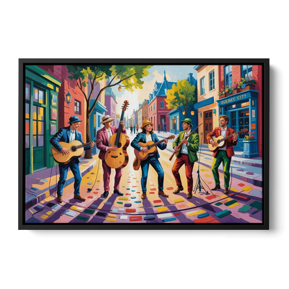 Quebec City Street Musicians - Black Frame Canvas