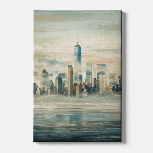 New York City Skyline in Fog Hudson - Canvas Wall Art