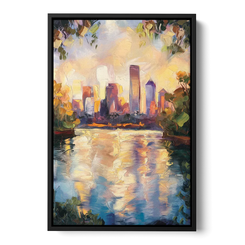 Boston Charles River Reflections - Black Frame Canvas