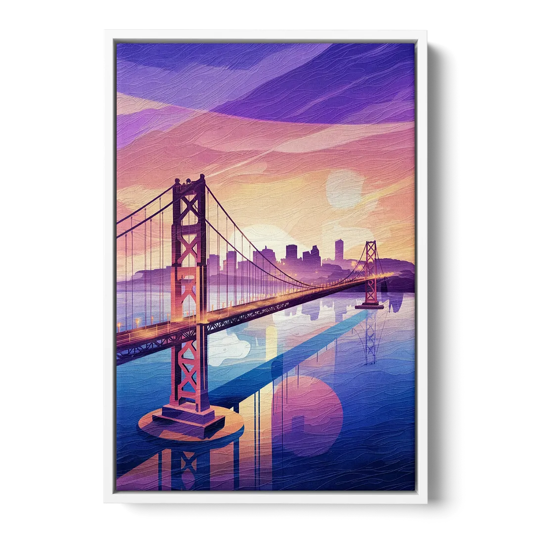 San Francisco Bay Bridge Panorama - White Frame Canvas