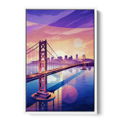 San Francisco Bay Bridge Panorama - White Frame Canvas