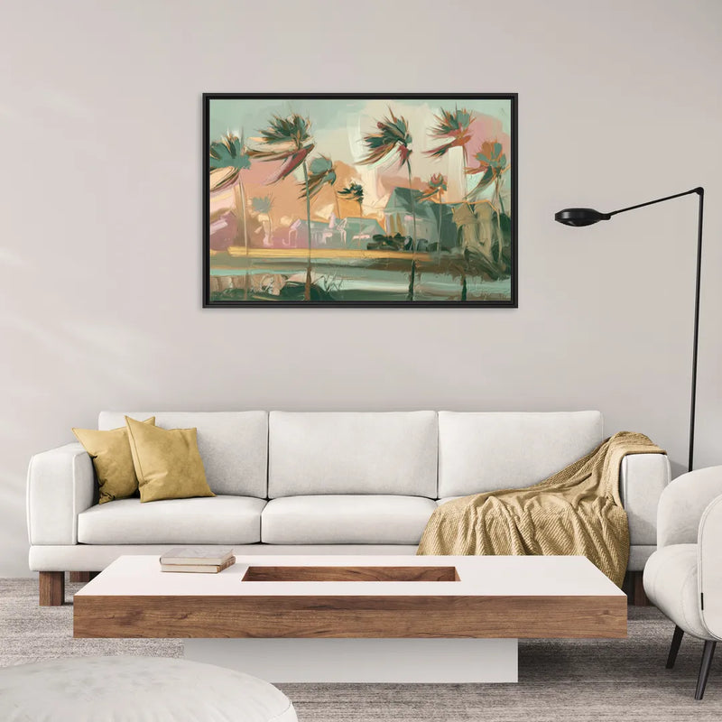 Charleston Palmetto Trees - Living Room Black Frame Canvas